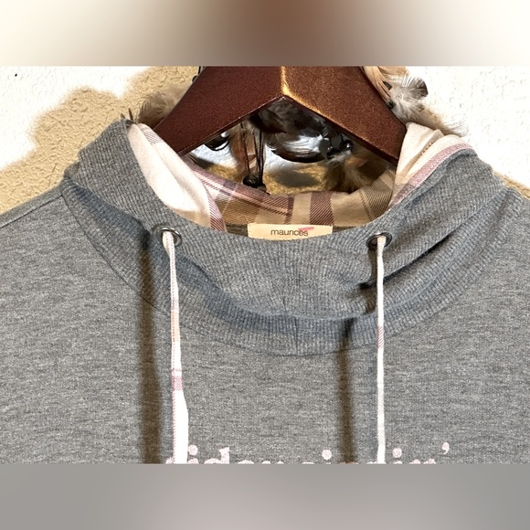 Maurices Fleece Hoodie with Plaid Hood Graphic Long Sleeve Sweatshirt Size M - Picture 5 of 16